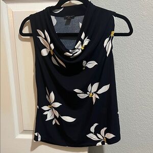 Ann Taylor Navy and White Floral Blouse